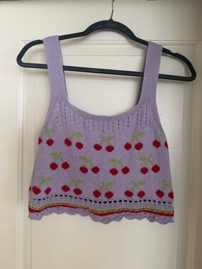 Zara Lavender Cherry Knit Crop Tank Top | Size Small